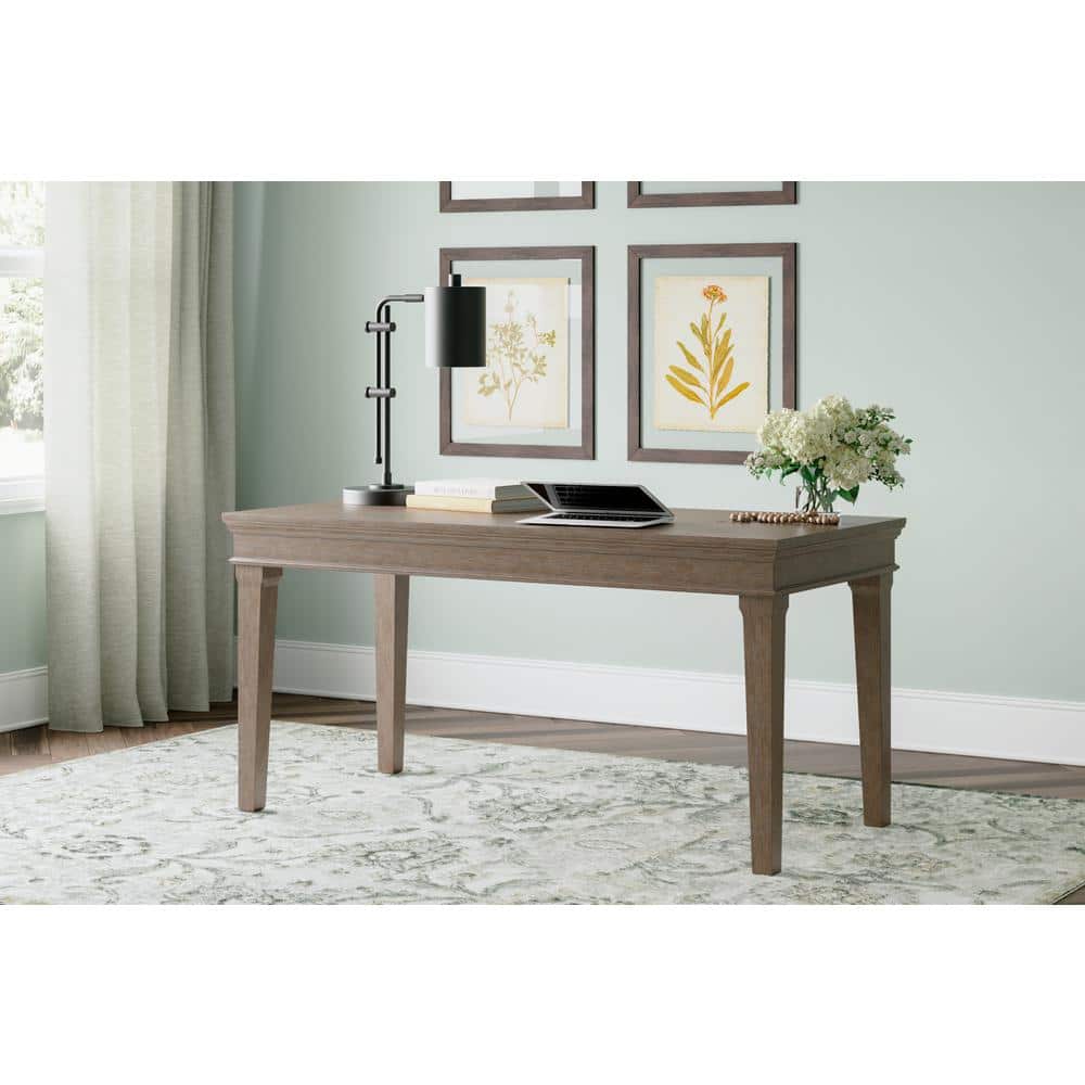 Gray Transitional Desk with Hutch and USB Ports