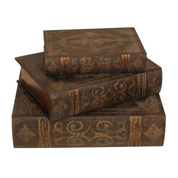 Home Decorators Collection 12 in. W Brown Traditional Book Box Set (Set of 3)