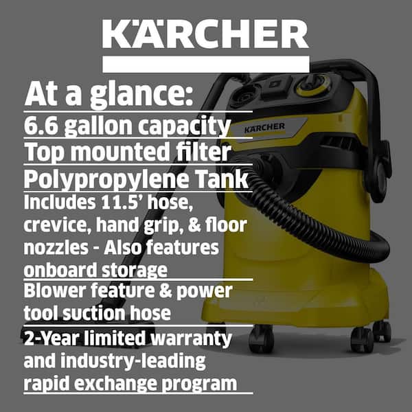 Kärcher - WD 5/P - Aspiradora multiusos en seco y húmedo, 6.6 galones, con  accesorios, función de soplador, limpieza de filtro semiautomática, diseño