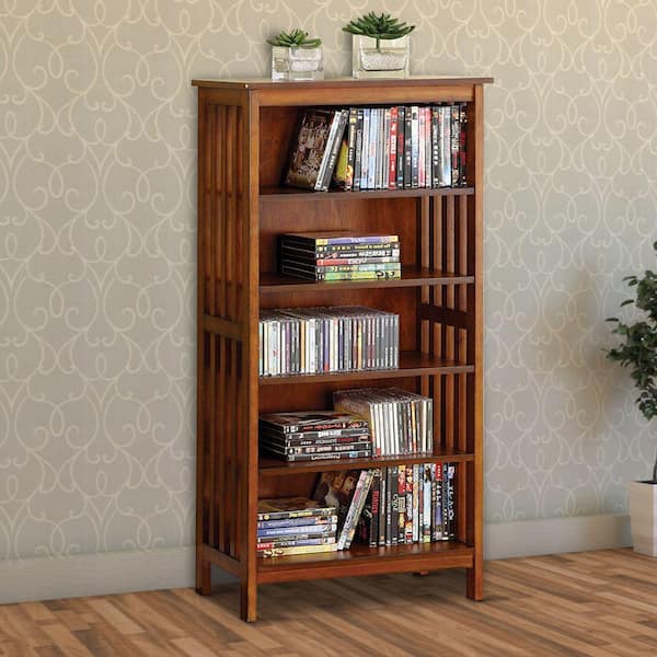 Benjara Antique Oak Traditional Media Shelf BM123059 - The Home Depot