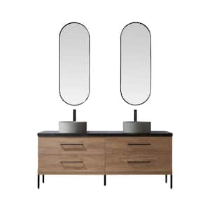 Trento 72 in. W x 21.7 in. D x 35.8 in. H Double Sink Bath Vanity in Oak with Black Sintered Top and Mirror