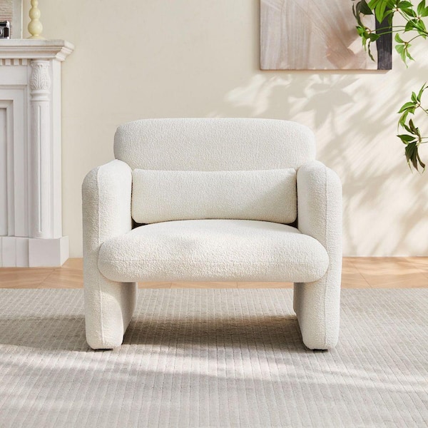 Beige Velvet Fabric Accent Arm Chair Modern Single Sofa with
