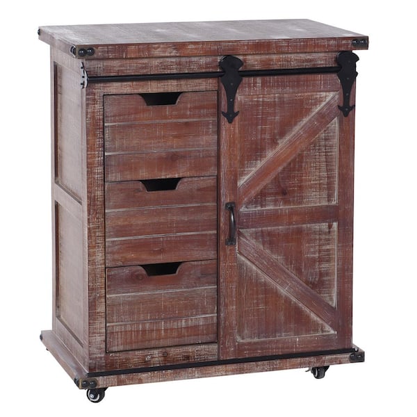 StyleCraft Graham 1-Z-frame Sliding Barn Door Natural Black Fir Wood Metal Cabinet