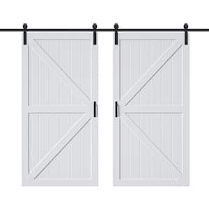 84 in. x 84 in. Paneled off White Primed MDF British K-Shape MDF Sliding Barn Door with Hardware Kit