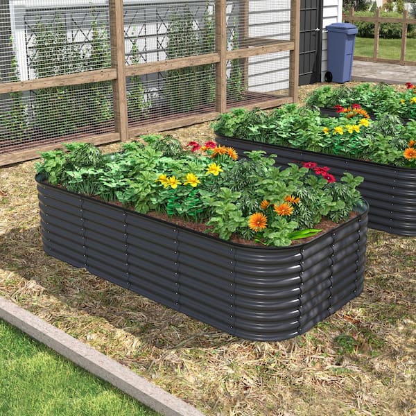 VEIKOUS 8 ft. x 4 ft. x 2 ft. Galvanized Steel Raised Garden Bed Planter Box Outdoor, Dark Gray