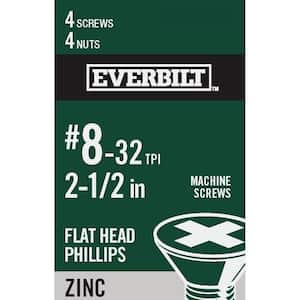 #8-32 x 2-1/2 in. Phillips Flat Head Zinc Plated Machine Screw (4-Pack)
