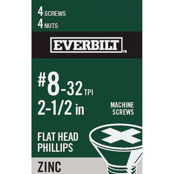 Everbilt #8-32 x 2-1/2 in. Zinc Plated Phillips Flat Head Machine Screw (4-Pack)