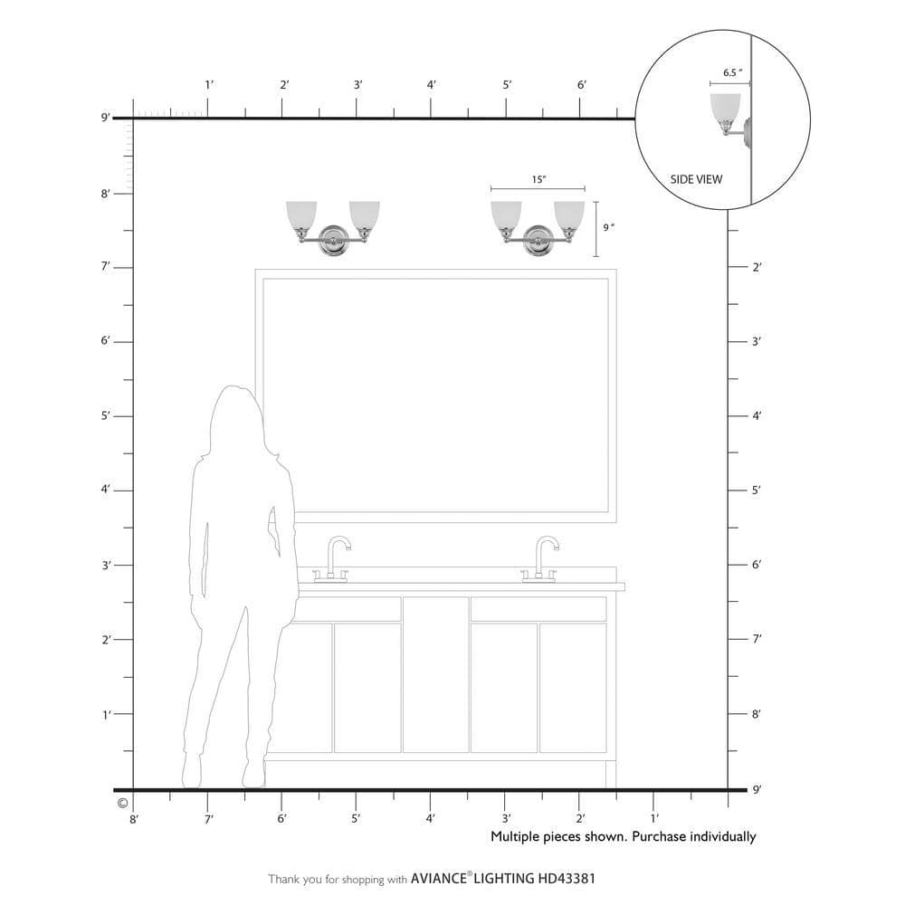 Polished Chrome 2-Light Vanity with Satin Opal Glass