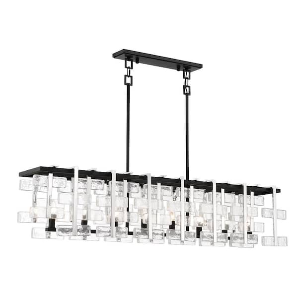 Metropolitan Painesdale 8-Light Sand Black and Polished Nickel Island Chandelier with Clear Pressed Glass Accents