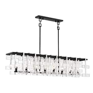 Painesdale 8-Light Sand Black and Polished Nickel Island Chandelier with Clear Pressed Glass Accents