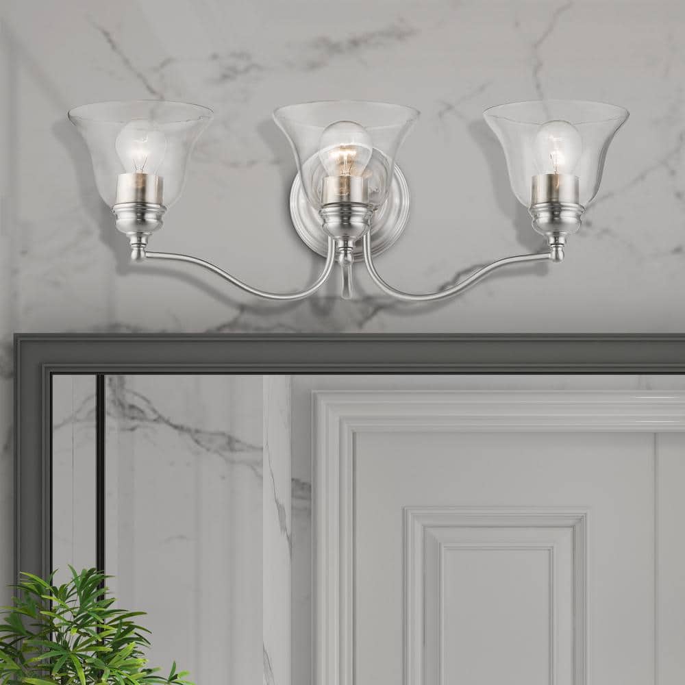 Moreland Brushed Nickel 3-Light Vanity Sconce with Handblown Glass