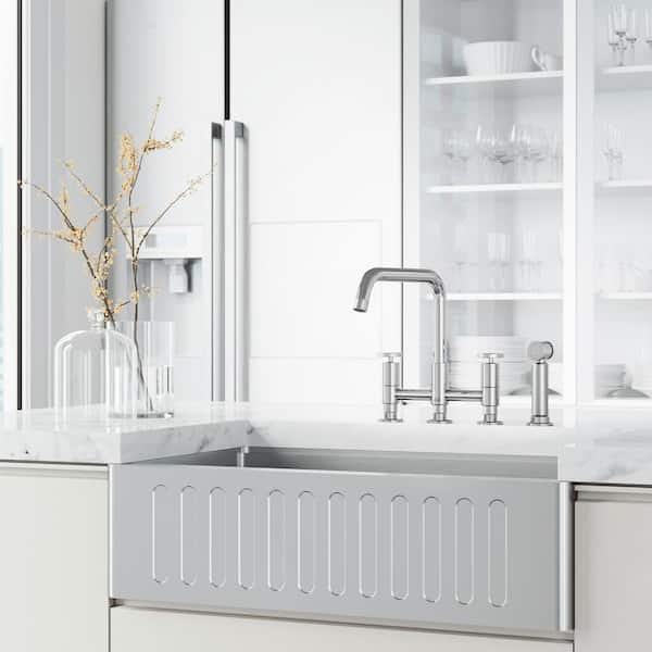Cass Double Handle 8 in. Widespread Bridge Kitchen Faucet with Pull-Out Sprayer in Chrome