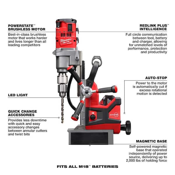 Milwaukee M18 FUEL 18V Lithium-Ion Brushless Cordless 1-1/2 in. Lineman Magnetic Drill High Demand Kit w/ Two 8.0Ah Batteries