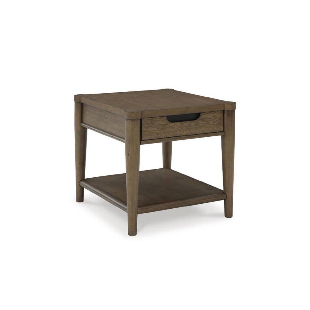 Roanhowe 24.13 in. Brown Rectangle Wood End Table with Shelf and Drawer - thumbnail 5