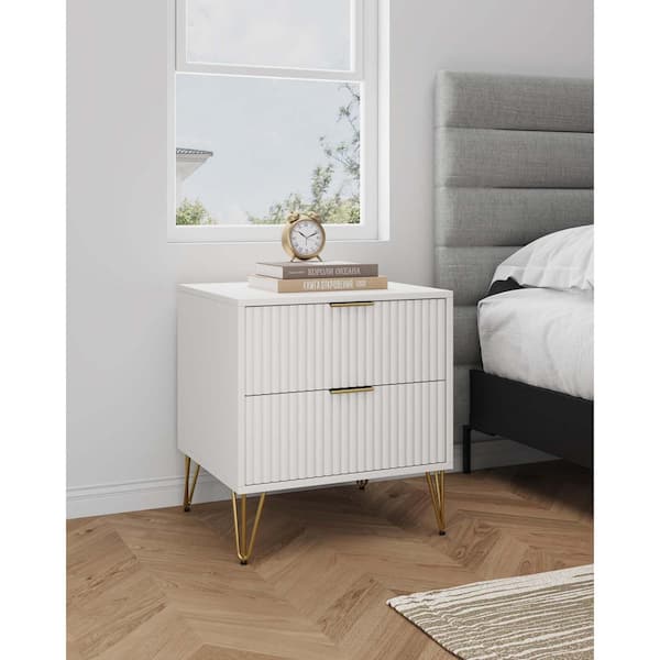 DUMBO Modern White 2-Drawer 20.07 in. W Nightstand with SNAP Assembly - Tool-Free, Effortless Setup