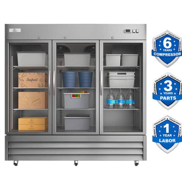 80.9 in. W 72 cu. ft. NSF Commercial Glass 3-Door Merchandiser Display Refrigerator in Stainless Steel