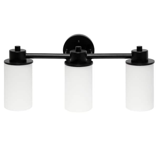 Lalia Home 6.50 in. 3-Light Black and Opaque White Metal and Glass Shade Vanity Uplight Downlight Wall Fixture