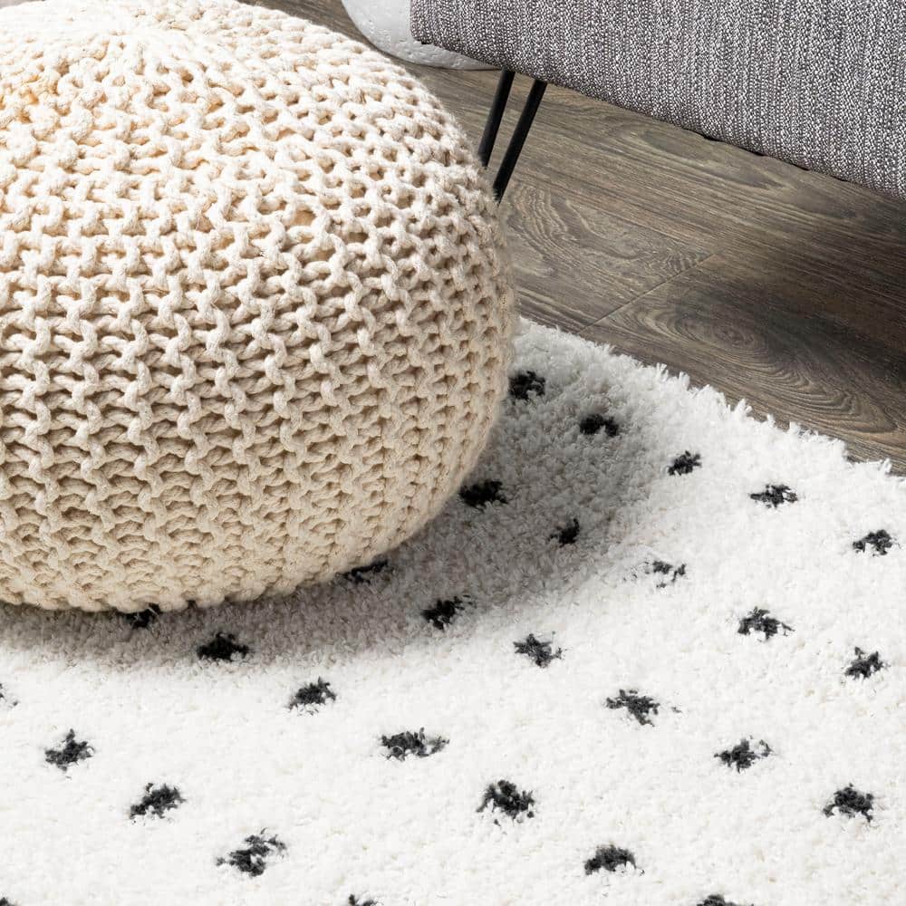 Reversible Black Geometric Shag Area Rug - Easy Care 5x8