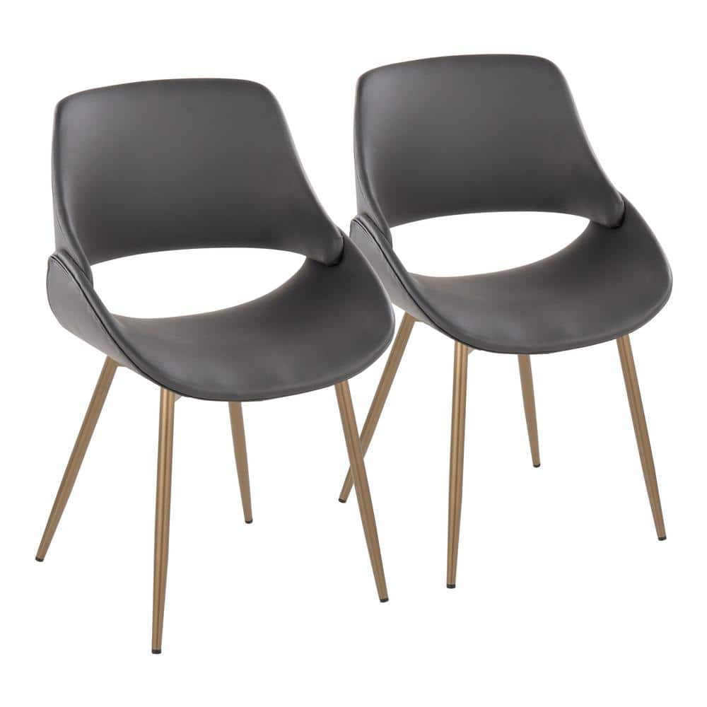 Gray Faux Leather Upholstered Side Chair with Metal Legs