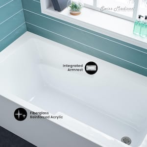 Voltaire 54 in. x 30 in. Acrylic White, Alcove, Integral Armrest, Right-Hand Drain, Apron Rectangular Bathtub in White