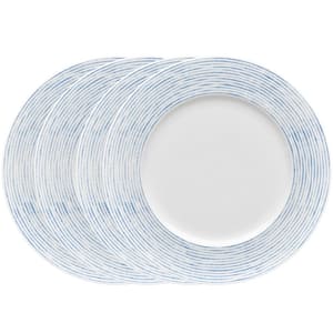 Blue Hammock 11 in. (Blue) Porcelain Stripes Rim Dinner Plates, (Set of 4)