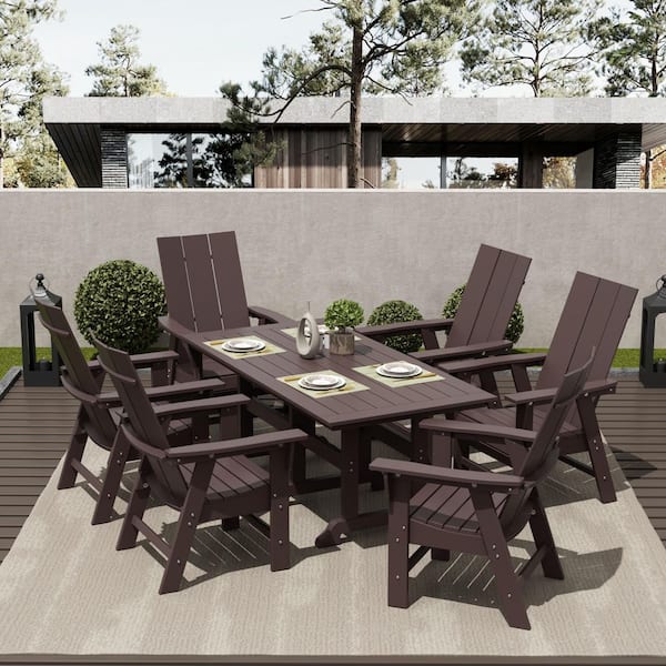 WESTIN OUTDOOR Shoreside Outdoor Patio Weather Resistant Dark Brown 7-Piece HDPE Plastic Adirondack Dining Set