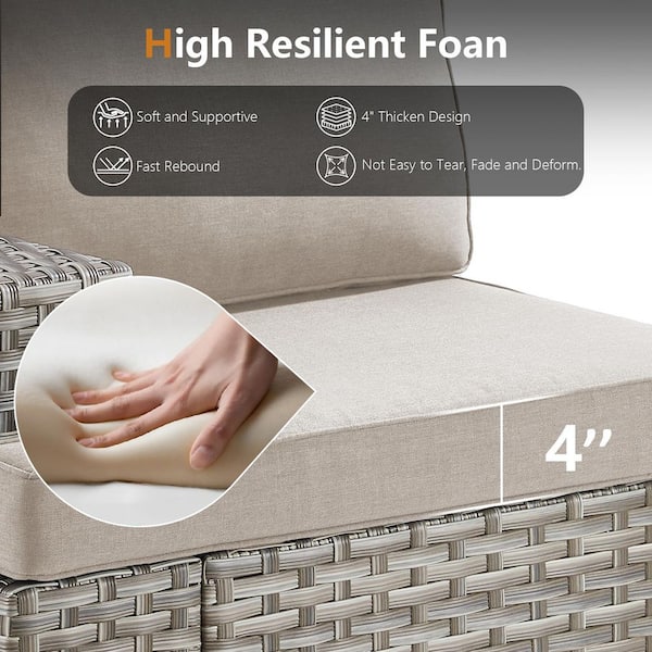 ModuVine Taupe 3-Piece Wicker Outdoor Sectional Furniture Set, Patio Conversation Sectional Sofa with Beige Cushions