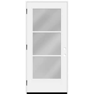 Legacy 32 in. x 80 in. Icon 3 Lite Modern Clear Glass RHOS Primed Fiberglass Prehung Front Door