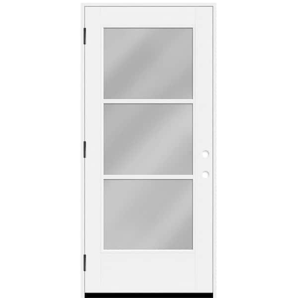 Legacy 36 in. x 80 in. Icon 3 Lite Modern Clear Glass RHOS Primed Fiberglass Prehung Front Door