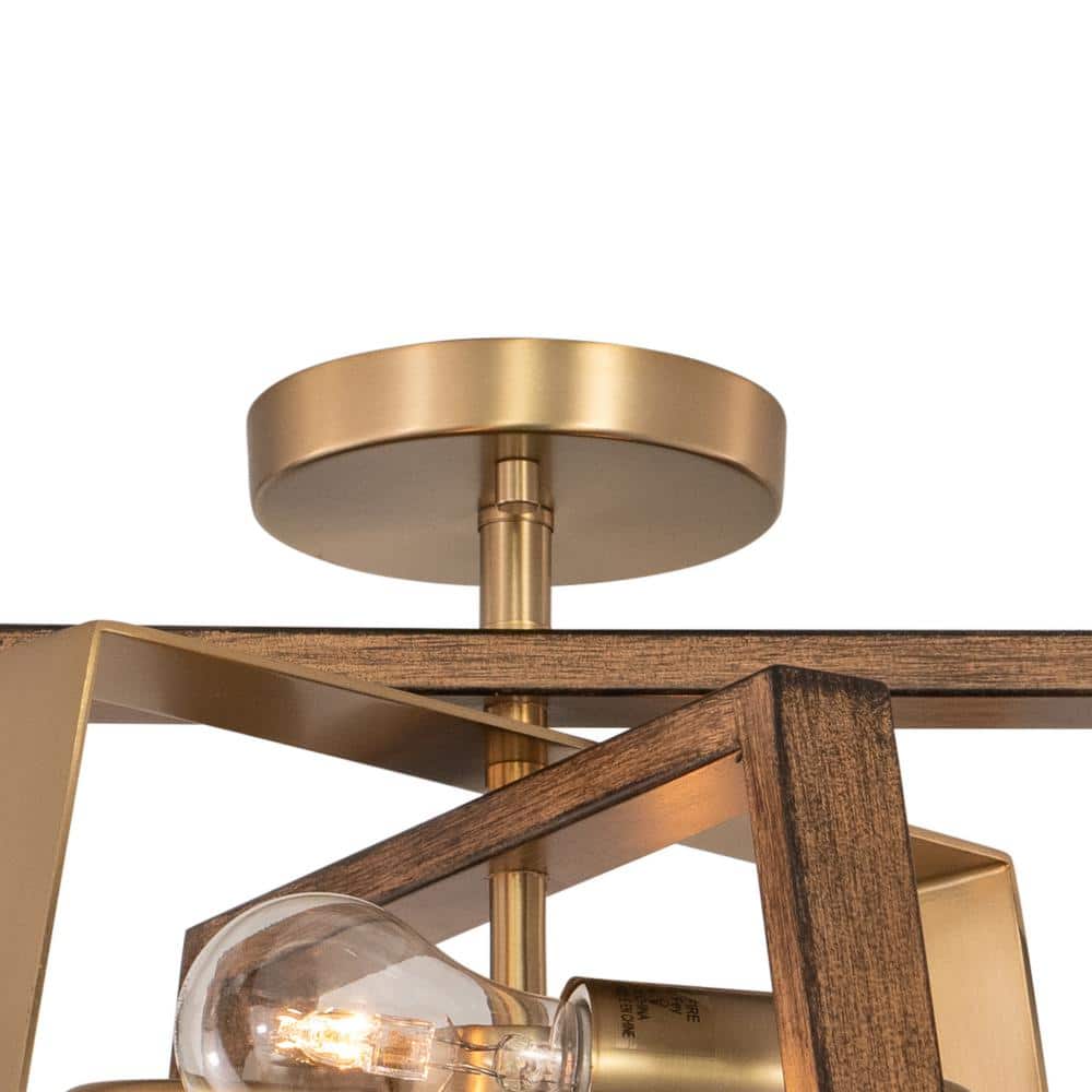 Dunning 16" Brass and Chestnut Semi-Flush Mount Ceiling Light