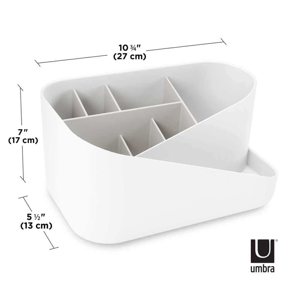 White Plastic Multi-Compartment Makeup Organizer