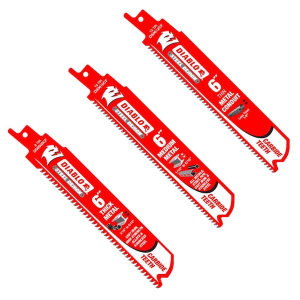 DIABLO 6 in. Carbide Tipped Reciprocating Blades for Thin Metal Conduit, Medium Metal and Thick Metal Cutting (3-Pack)