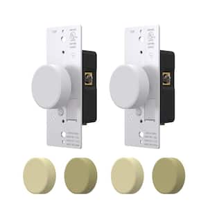 Rotary Dimmer Switch for Dimmable LED, CFL and Incandescent Bulbs, Single Pole/ 3-Way, White/Ivory/light Almond (2-Pack)