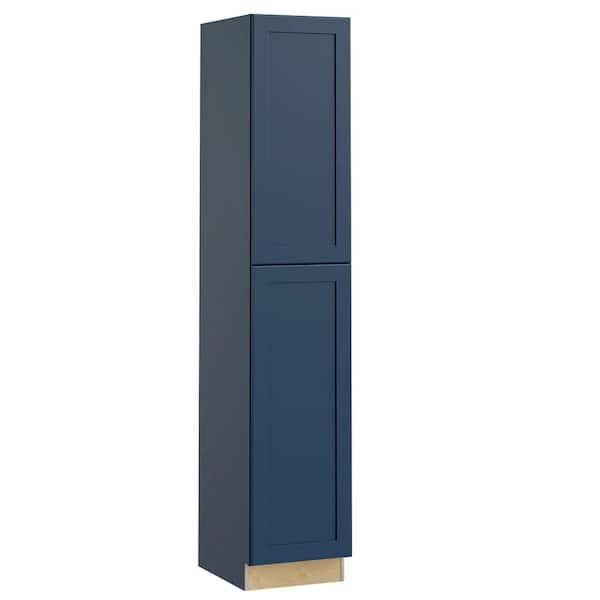 Home Decorators Collection Newport Blue Painted Plywood Shaker Assembled Pantry Kitchen Cabinet Soft Close Right 18 in W x 24 in D x 90 in H