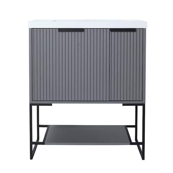 Unbranded 30 in. W x 18. in D. x 35 in. H Bath Vanity in Rock Grey with White Resin Basin Top
