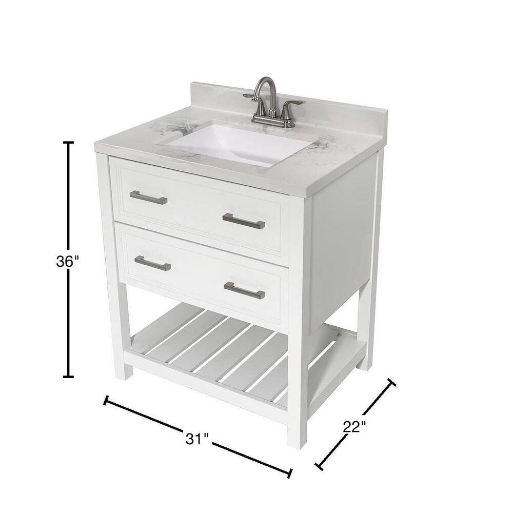 Milan 31'' White Single Bathroom Vanity with Carrara Marble Top