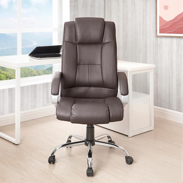 HOMESTOCK Premium Faux Leather High-Back Ergonomic Executive Office Chairs with Armrests and Lumbar Support in Brown