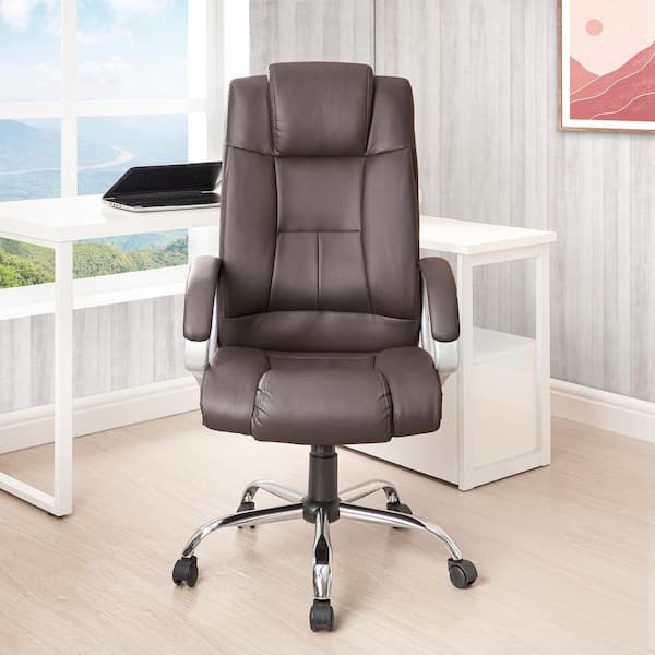 Lacoo Faux Leather High-Back Executive Office Chair with Lumbar Support,  Brown 