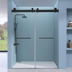 72 in. W x 79 in. H Double Sliding Shower Doors Frameless Bypass Glass Shower Door in Matte Black 3/8 in. Clear Glass