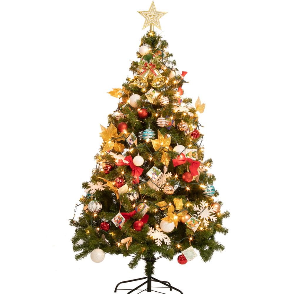 Joiedomi 6 ft. Tall Green Plastic & Metal PreLit Artificial Christmas Tree with Decoration Kit