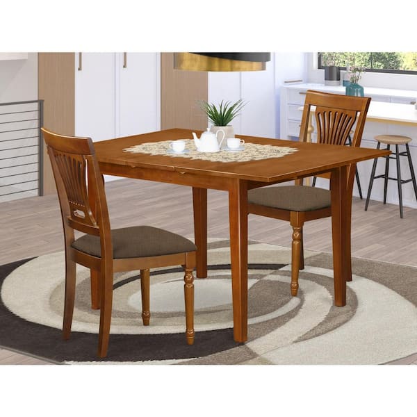 East West Furniture 3-Piece Saddle Brown Finish Solid Wood Top Dining Table Set