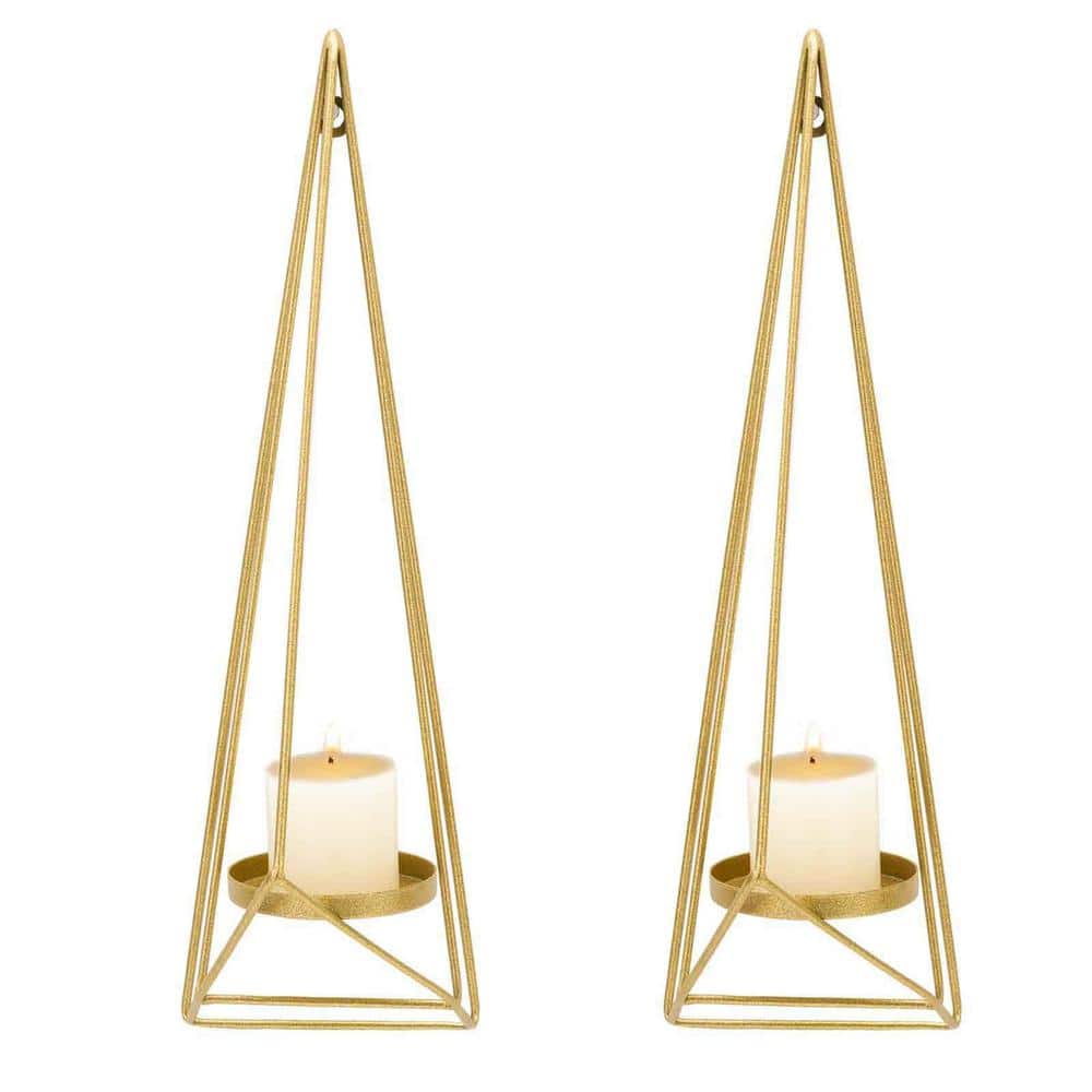 Gold Metal Wall Candle Sconce Holder Set of 2, Modern Geometric Wall Candle