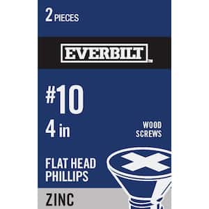 #10 x 4 in. Phillips Flat Head Zinc Plated Wood Screw (2-Pack)