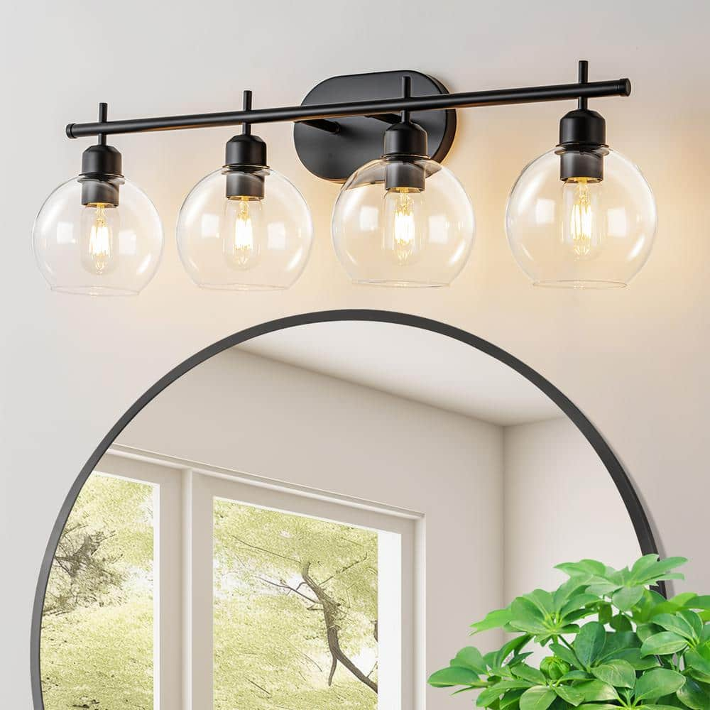 GoYeel 29.53 in. 4-Light Matte Black Modern/Contemporary Globe Glass ...