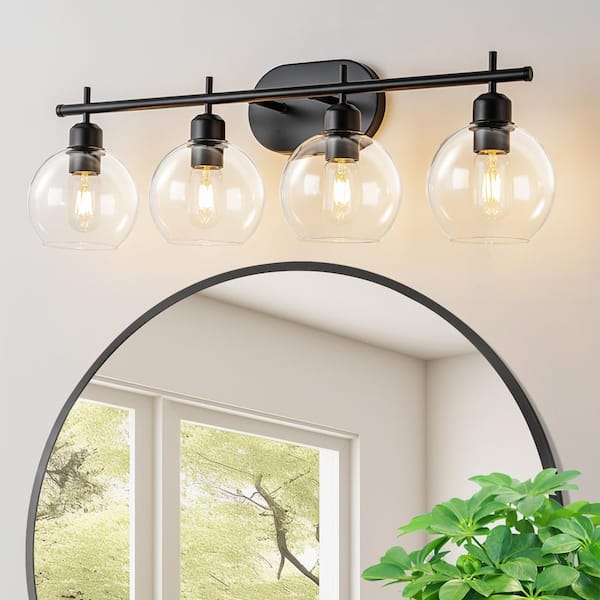 GoYeel 29.53 in. 4-Light Matte Black Modern/Contemporary Globe Glass Shade Bathroom Vanity Light