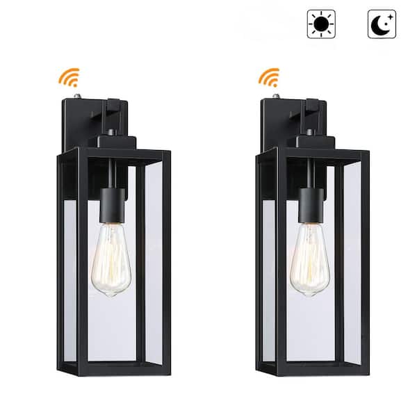 Bonanza 18 in. 1-Light Matte Black Outdoor Wall Lantern Sconce with Dusk to Dawn (2-Pack)
