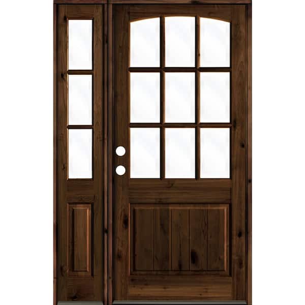 Krosswood Doors 46 in. x 96 in. Alder Right-Hand/Inswing 9-Lite Clear Glass Red Mahogany Stain Wood Prehung Front Door/Left Sidelite