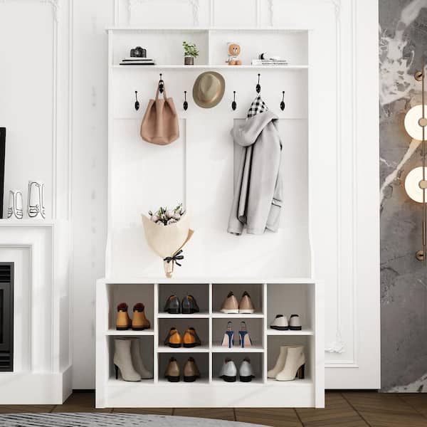 FUFU&GAGA 68.5 in. H White Wood 3-in-1 Freestanding Coat