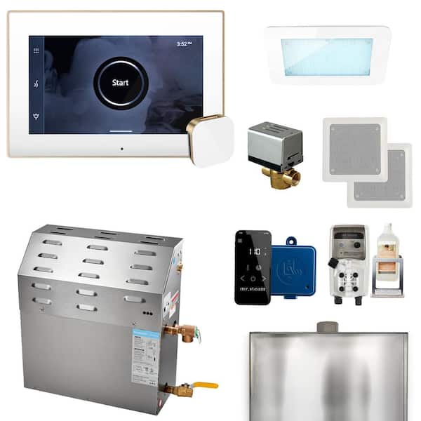 Mr. Steam Super (XDream) 10 kW (10000 W) Steam Shower Generator Package with iSteamX Control in White Brushed Bronze