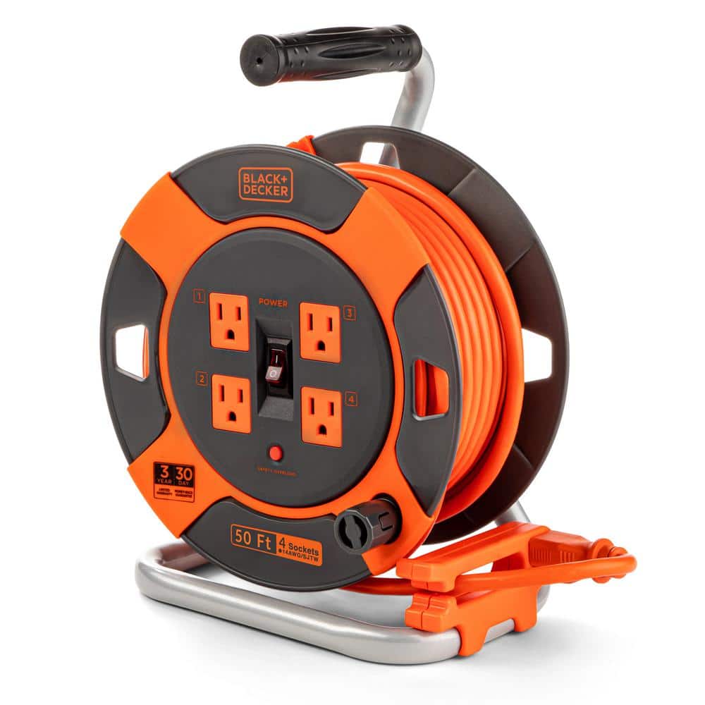 Black+decker Retractable Extension Cord 50 ft with 4 Outlets - 14AWG SJTW Cable - Outdoor Power Cord Reel Size One Size